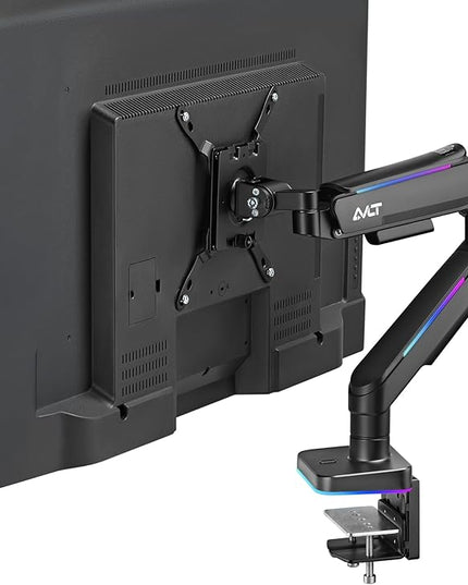 AVLT RGB Lights Single 17”-49” Gaming Monitor Arm Desk Mount, Fits One Flat/Curved/Ultrawide Screen up to 44lbs(20kg), Height Swivel Tilt Adjustable Stand - Black