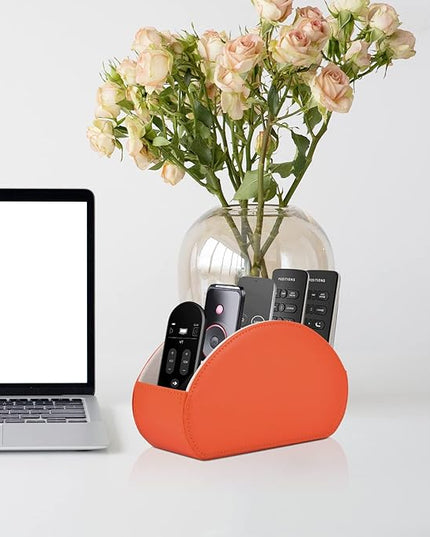 RHCSZ Remote Control Holder,TV Remote Caddy/Box with 5 Compartments,Bedside Table Organizer for Controller,Glasses,makeup brushes,jewelry and Media Player,Pen/Pencil Storage(Orange)