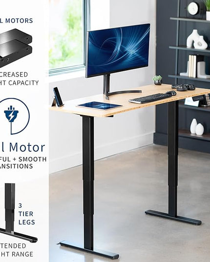 VIVO Electric 60 x 24 in Dual Motor Sit Stand Desk, Memory Height Adjustment, 2B Series, Bamboo Top Black Frame, DESK-KIT-2B6O