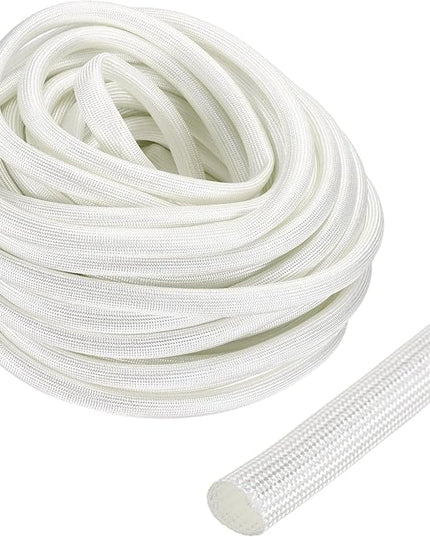 uxcell Insulation Cable Protector,7mm/0.28 Inch-15m/49 Feet High Temp Fiberglass Sleeve White