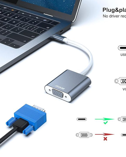 BENFEI USB C to VGA Adapter, 2 Pack Thunderbolt 3 to VGA Adapter Compatible for MacBook Pro 2019/2018/2017, MacBook Air/iPad Pro 2018, Samsung Galaxy S10/S9 [Aluminium Shell,Grey]