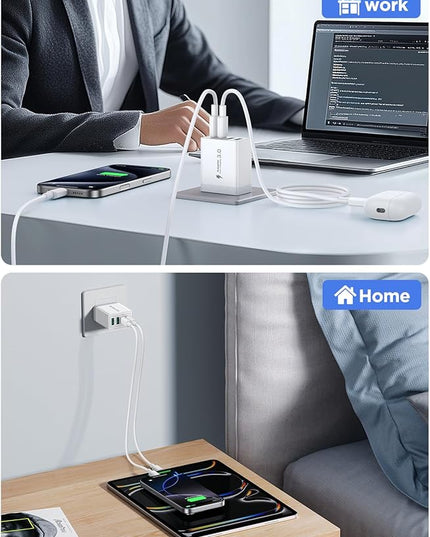 40W USB C Charger Block, 2Pack 4-Ports Type C Fast Phone Charging Cube with 6FT USBC to USBC Cord, Multiport Wall Plug Power Brick Box Compatible with iPhone, Samsung, iPad Pro, Cellphones Charger