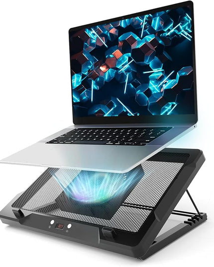 DEPGI Laptop Cooling Pad, Laptop Cooler Stand with 5.5" Movable Fan Easy to Clean, Auto Temp Sensor & 3-Speed Manual Control, Ultra Quiet ≤40dB for 14–17.3 Inch Laptops，Black