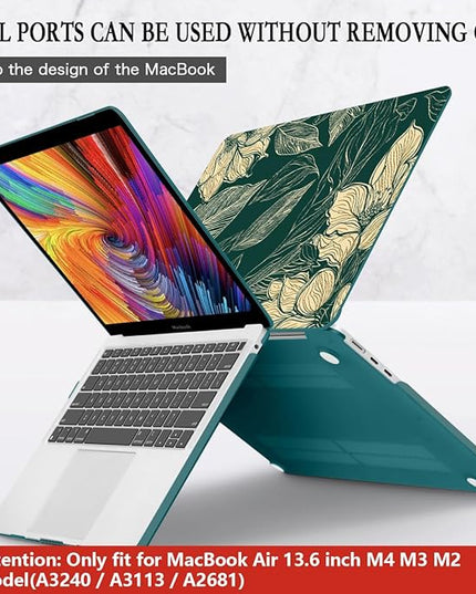 CISSOOK Compatible with MacBook Air 13.6 inch Case 2022 2023 2024 2025 Release A2681 M2 A3113 M3, Plastic Hard Shell Case & Keyboard Cover & Screen Protector, Elegant Floral
