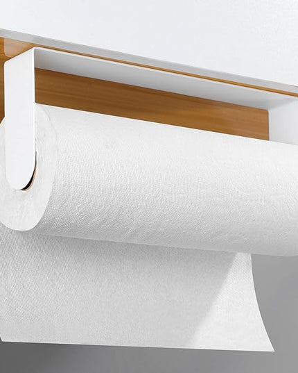 YIGII Adhesive Paper Towel Holder Under Cabinet - Stainless Steel Paper Towel Rack Stick on Wall Mount for Kitchen, White