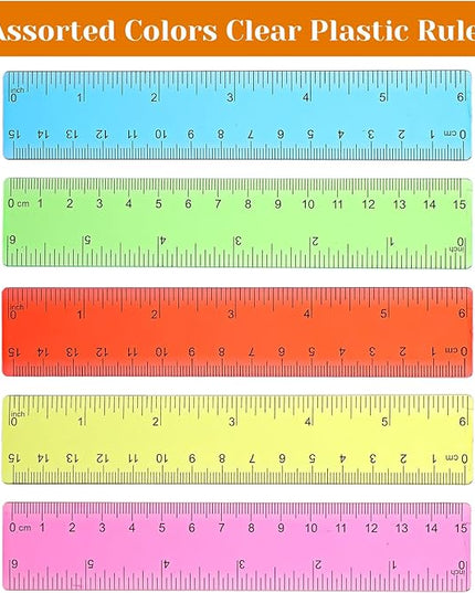 120 Pcs 6 Inch Rulers Bulk Plastic Flexible Small Straight Rulers with Inches and Centimeters First Day of School Gift for Students Back to School Office Supplies(Colorful, Transparent)