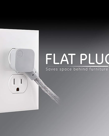GE 3-Outlet Power Strip Mini Extension Cord with Multiple Outlets 5 Inch Braided Short Cord Extension Cord Grounded Flat Plug Extension Cord ETL Listed Gray 53199