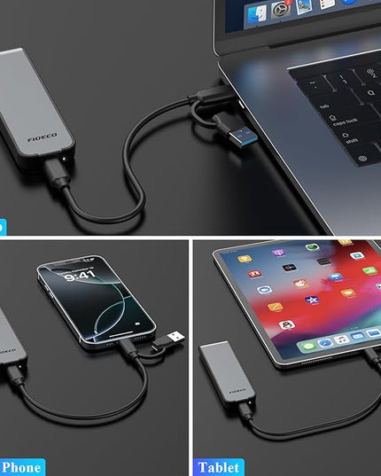 FIDECO M.2 NVMe SSD Enclosure, M.2 NVMe to USB Adapter, USB 3.2 Gen 2 (10Gbps) SSD Reader for M & M+B Key, Sandwich Style Design, Tool-Free Installation, Support UASP and Trim (Grey)