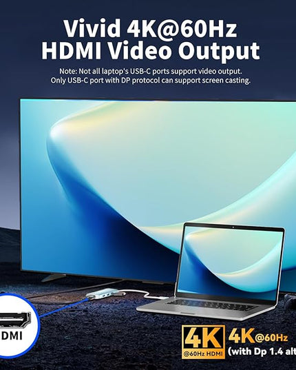 USB C Hub 8 in 1 Multiport Adapter, 3 USB 3.2 Gen 2 Ports with 10Gbps, 3 USB-A 3.0 5Gbps, 4K@60Hz HDMI, 100W PD, USBC Splitter for MacBook Pro, iPad Pro, Mac mini and More(Not Support USB-C Monitor)