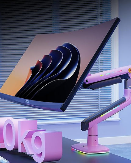 NB Gaming Monitor Arm or for 32 to 60 Inches Screen, Load up to 20 kg, VESA 75/100, RGB-Light, Heavy Duty, Multi Angle Adjustable, Premium Aluminum, Pink
