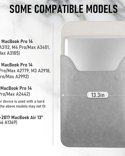 Allinside 13-13.3 inch Laptop Sleeve Case for MacBook Pro 14 2021-2024/MacBook Air 13 2010-2017/MacBook Pro 13 2010-2015, Waterproof PU Leather Laptop Sleeve Bag Protective Vertical Case Cover, Gray