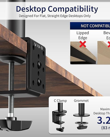 VIVO Dual Monitor Desk Mount, Holds 2 Computer Screens up to 30 inches and 22lbs Each, Heavy Duty Fully Adjustable Steel Stand with C-Clamp and Grommet, Black, STAND-V002
