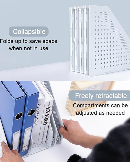 Collapsible Magazine File Holder with 4 Vertical Compartments Foldable Binder Holder for Desk Binder Storage Organizer Plastic Magazine Holders for Shelf, Light Gray