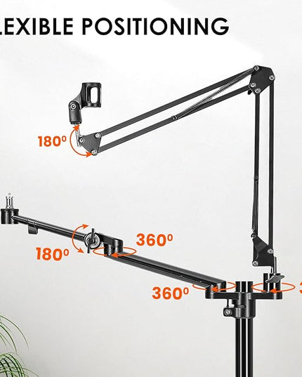 TARION Modular Desktop Arm Set - 18"/45 cm Adjustable Arm with Spigot Mount for COB Lights + 29.4"/75 cm (Max) Mic Boom Stand for Microphone Compatible with 35 mm Rods - Titanrig Arm Y