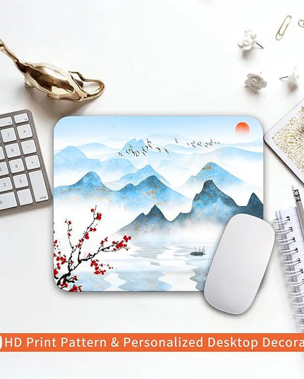 Square Mouse Pad Ink Painting Landscape, Personalized Premium-Textured Custom Mouse Mat Design, Washable Mousepad Cloth, Non-Slip Rubber Base Computer Mouse Pads for Wireless Mouse