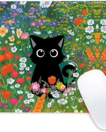 Black Cat Square Mouse Pad,Non-Slip Rubber Base Mouse Pad,Home Office Decoration Desktop Accessory,Laptop Mouse Pad for Office Laptops,9.4x7.8x0.12in