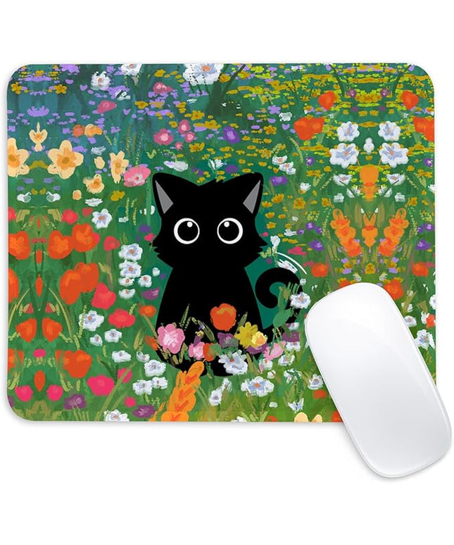 Black Cat Square Mouse Pad,Non-Slip Rubber Base Mouse Pad,Home Office Decoration Desktop Accessory,Laptop Mouse Pad for Office Laptops,9.4x7.8x0.12in