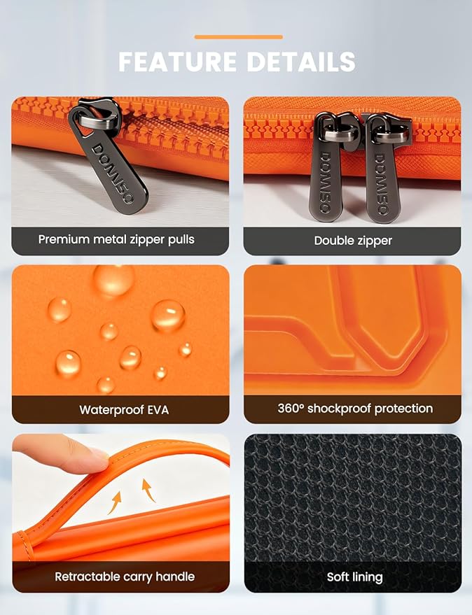 DOMISO 13.3 inch Laptop Sleeve with Handle Shockproof Computer Bag Waterproof EVA Protective Carrying Case for 13-13.3 inch Notebooks/13 MacBook Air/MacBook Pro Retina/Dell XPS 13/HP,Orange