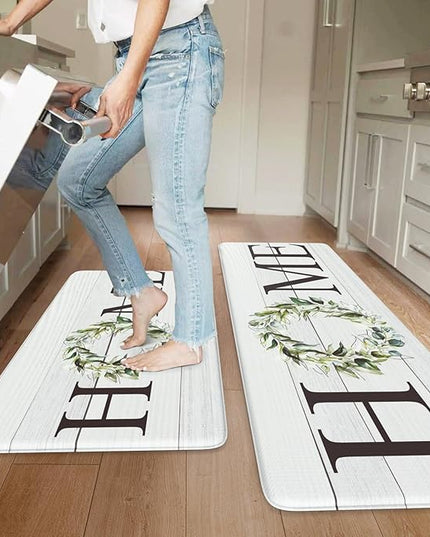 KIMODE Farmhouse Kitchen Mat 2PCS Anti Fatigue Kitchen Runner Rug Sets Non-Skid Waterproof Kitchen Floor Mat Cushioned Comfort Foam Standing Mat for Office,Laundry,Sink,Home
