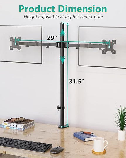 WALI Extra Tall Dual LCD Monitor Fully Adjustable Desk Mount Fits 2 Screens up to 27 inch, 22 lbs. Weight Capacity per Arm (M002XL), Black