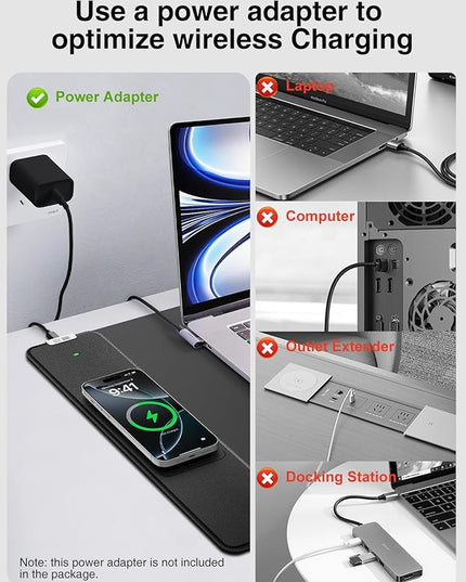 2-in-1 Mouse Pad with Wireless Charging, Gaming Mouse Pad, 31.5"x15.8" Large Desk Mat for Laptop/Keyboard, Waterproof Smooth Surface, Non-Slip Base, No Adapter