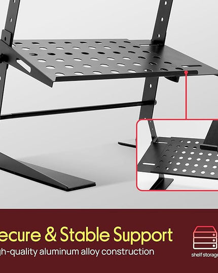 Pyle Adjustable Laptop Stand - Desk Riser for Laptop, CD Player/Controller, EFX Machine or Lighting Controller, with Shelf Storage, 4 Easy Line-It-Up Height Adjustments