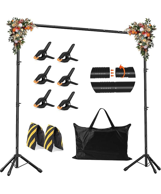 JSungo 10x10 FT Backdrop Stand for Parties, Adjustable Photo Backdrop Stand Kit with Carrying Bag, Portable Background Stand Backdrop for Wedding, Photoshoot, and Photo Studio