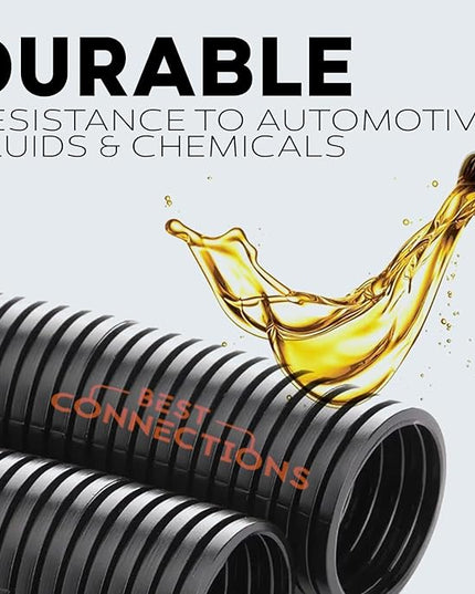 BEST CONNECTIONS 100 Ft – 3/4" Diameter Split Wire Loom Flex-Guard Convoluted Tubing with 100 Pcs x 4" Nylon Cable Zip Ties – Protective Split Cable Sleeves/Conduit – Black (3/4" Loom + 4" Zip Ties)