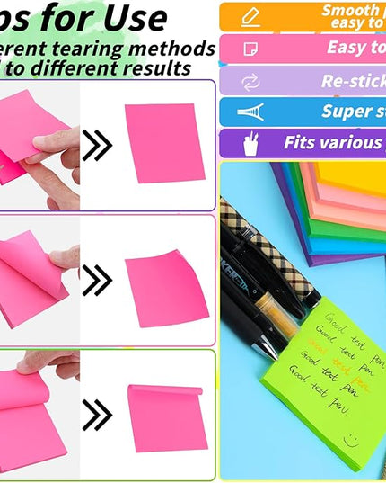 100 Pack Sticky Notes Bulk 3 x 3 in Self-Stick Note Pads Colorful Posted Note in 20 Colors Adhesive Paper Memo 50 Sheets/Pad Easy to Post for Office Home School Meetings Notebook Wall Door Window