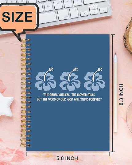 FDHSPAAM Navy Blue Hibiscus Christian Spiral Journal Notebook 5.5x8.3in, Bible Verse Journal for Woman, The Grass Withers Religious Notebooks for Note Taking, Hardcover Notebook