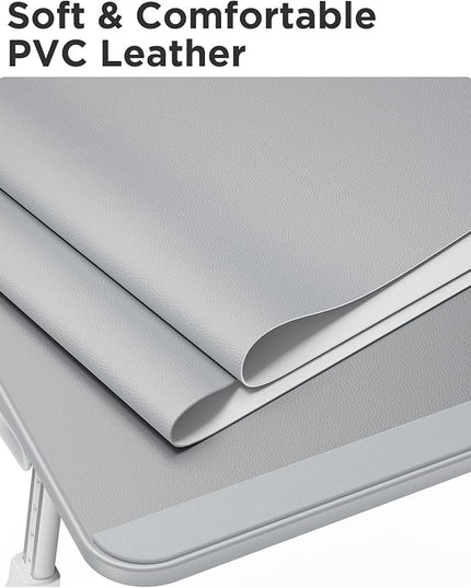 SAIJI Leather Laptop Bed Tray Table, Adjustable Laptop Stand with Removable Stopper, Portable Lap Desks with Foldable Legs, Notebook Stand Breakfast Reading Desk for Sofa Couch Floor(Large,Gray)
