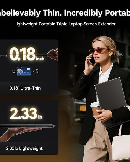 14" Laptop Triple Screen Extender Portable, One Cable Connection Laptop Monitor FHD 1080P IPS, Ultra Thin Dual Monitor for 13-17" Laptops, Plug & Play Compatiable with Win/Mac/Chrome/Android/Switch