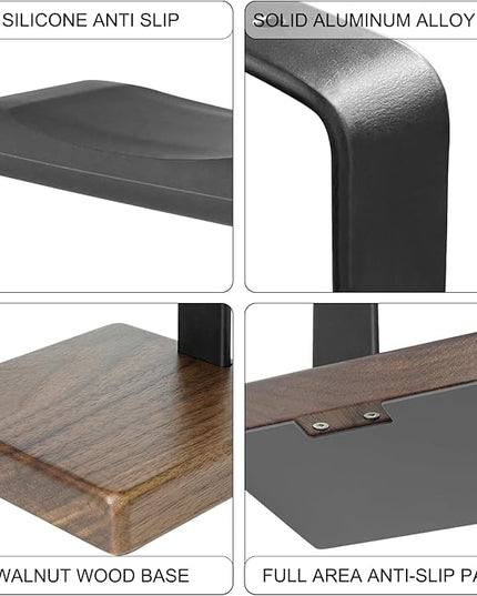 GEVO Headphone Stand Headset Holder - Headset Metal Mount Rack for Desk with Walnut Wooden Square Base for Gaming, AirPod Max, Bose, Sony, Razer, Jabra, JBL