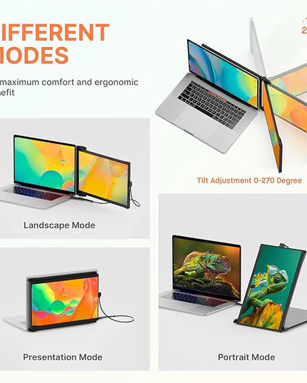 Mobile Pixels Duex Plus DS Portable Laptop Monitor, 13.3'' Laptop Screen Extender, Type-C/HDMI Plug and Play, Portable Monitor for 13'' to 14.5'' Laptop