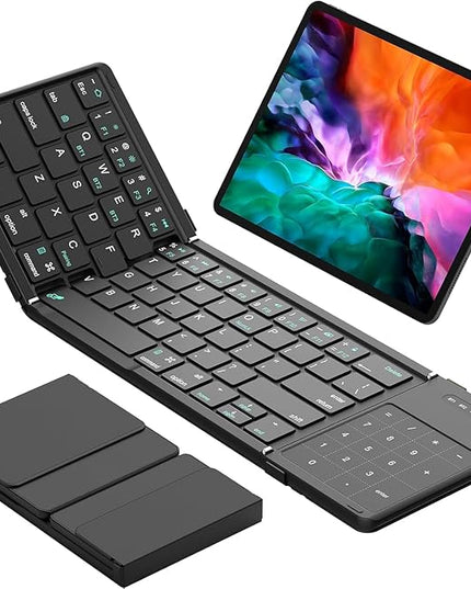 Hllhunkhe Foldable Bluetooth Keyboard with Touchpad, Portable Full Size Keys, Number Pad, Large Trackpad Travel Keyboards for iPad Laptop PC Tablets -Black