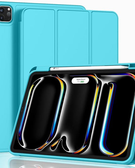 ZryXal iPad Pro 11 Inch Case (M5) 2025/ (M4) 2024 (Model: A2836/A2837/A3006), Trifold Stand Smart Cover with Pencil Holder and Soft TPU Back, Auto Wake/Sleep (Cyan)