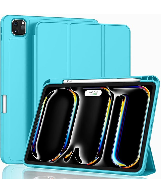 ZryXal iPad Pro 11 Inch Case (M5) 2025/ (M4) 2024 (Model: A2836/A2837/A3006), Trifold Stand Smart Cover with Pencil Holder and Soft TPU Back, Auto Wake/Sleep (Cyan)