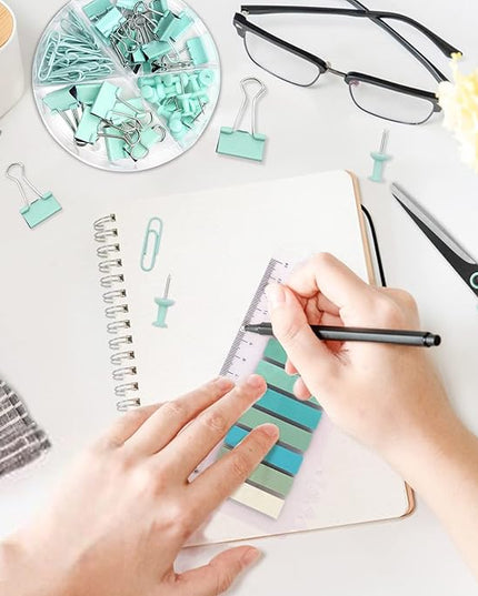 Green Office Supplies,UPIHO Teal Desk Accessories,Stapler and Tape Dispenser Set for Women with Stapler,Tape Dispenser,Staple Remover, Staples, Clips, Scissor and Tabs for Students, Office Clerks