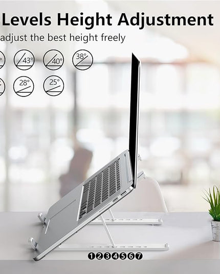 Laptop Stand for Desk, Adjustable Laptop Riser Foldable Portable Laptop Holder, Ventilated Cooling Notebook Stand for 10-15.6” Laptop,Tablet-White