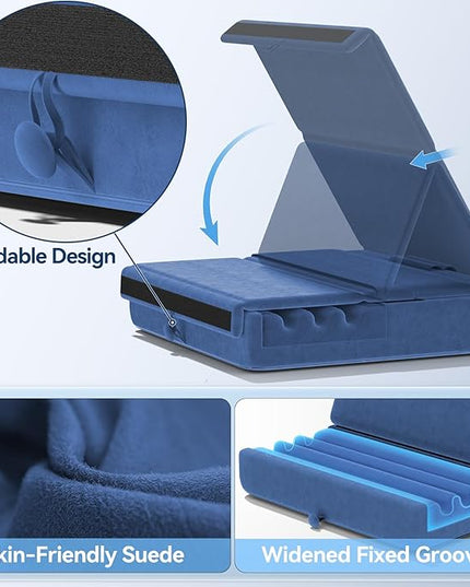 KDD Tablet Pillow Holder, Foldable iPad Stand for Lap, Bed and Desk -Tablet Soft Pad Dock with Pocket & Stylus Mount Compatible with iPad Pro 12.9, 10.5, 9.7 Air Mini 6 5 4 3, Galaxy Tab,E-Reader