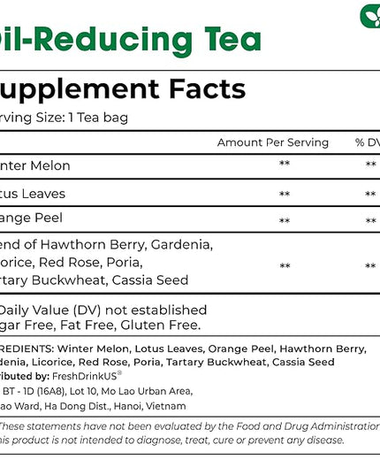 FRESHDRINKUS, 20 Packs of Oil Reducing Tea, Oil Cleansing for Liver, 10 Herbal Ingredients, Traditional Recipe Tea for Liver, 100% Natural, Easy Brewing, Steep Repeatedly