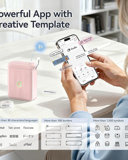 NIIMBOT D110 Upgraded Version Mini Label Maker Machine with Tape, Portable Bluetooth Thermal Printer, Sticker Labeler with Multiple Templates for Office Organization Home Kitchen School, Pink