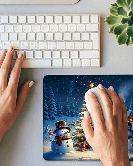 Chrismas Mouse Pad Winter Scenery Square Mousepad Desk Mat with Non Slip Rubber Base, Stitched Edge Mouse Mat Desk Pad for Work Game Office, 9.5x8 Inches