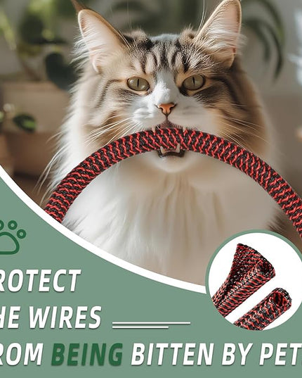 Split Wire Loom Tubing, Cable Protector Sleeve, Braided Cable Management for TV/Computer/Home Theater/Engine Bay, Cord Protectors from Pets No Chew (Red and Black, 3/4"-10ft)