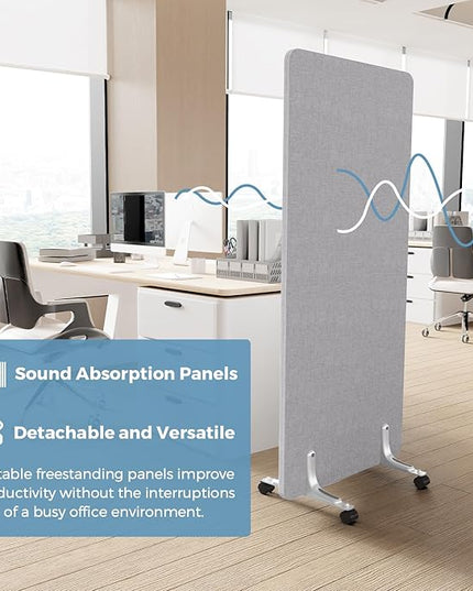 70.8" W x 63" H Freestanding Partition Room Dividers, Acoustic Panels with Wheels, 3 Soundproof Privacy Panels for Office, Reception Room, School, Hospital, Light Grey