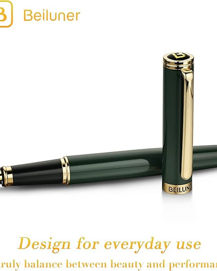 BEILUNER Racing Green Fountain Pen,Stunning Luxury Pens with 24K Gold Finish, Gorgeous 24K Gilded Nib(Fine), Trustworthy Gift for Men&Women -Ink Converter-Elegant, Graduation,Fancy Pen for Writing