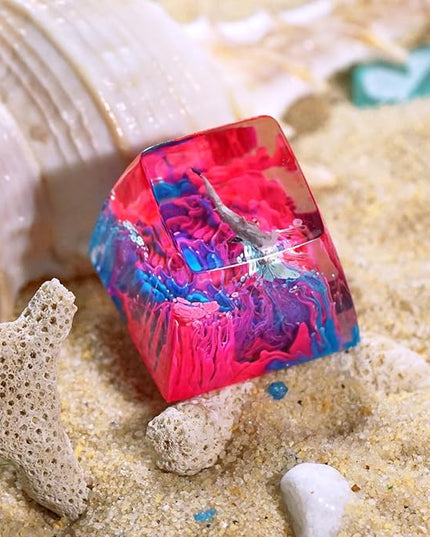 Hammerhead Shark in Pink Blue Ocean Artisan Keycap R1 SA Profile Custom Sea Creatures Keycaps 1U ESC Handmade Gaming Resin Key Cap Cherry MX Switch Compatible Mechanical Keyboard Sea Lover Gift