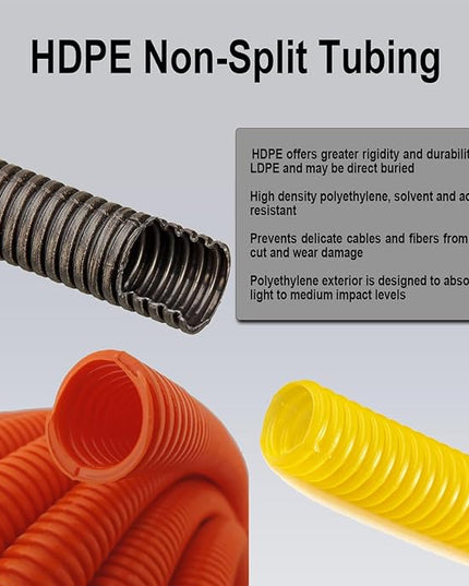 Flexible Polyethylene HDPE Non-Split Corrugated Wire Loom Tubing (Yellow, 1-1/2" Dia. x 100 ft)