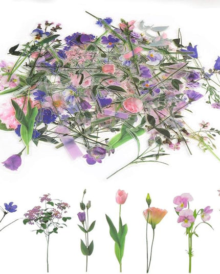 80 Pieces Natural Flower Stickers for Scrapbooking, Self-Adhesive Scrapbooking Stickers Supplies Journal for Adult Card Making Letters DIY (Style A)