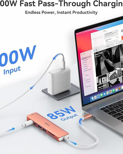 USB C Hub HDMI Adapter for MacBook Pro/Air, MOKiN 7 in 1 USB C Dongle with HDMI, SD/TF Card Reader, USB C Data Port,100W PD, and 2 USB 3.0 Compatible for MacBook Pro/Air, Dell XPS, Lenovo Thinkpad.